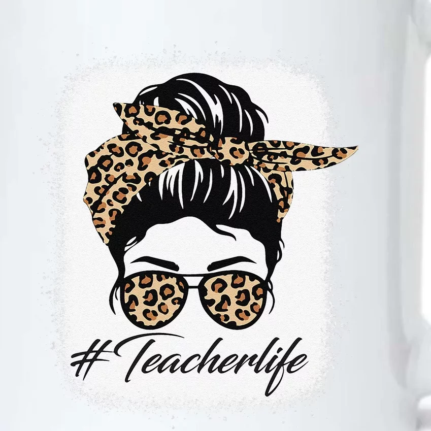 Teacher Life Messy Bun Leopards Women Teacher Bleached Black Color Changing Mug