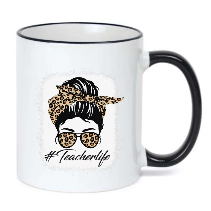 Teacher Life Messy Bun Leopards Women Teacher Bleached Black Color Changing Mug