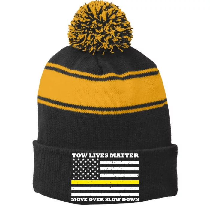 Tow Lives Matter Move Over Slow Down Stripe Pom Pom Beanie