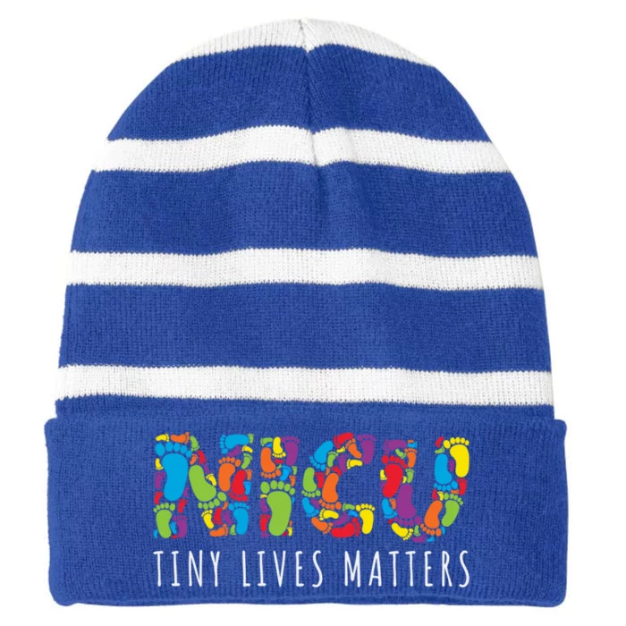 Tiny Lives Matters My Nicu Hero Prematurity Awareness Great Gift Striped Beanie with Solid Band