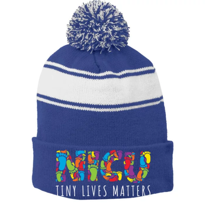 Tiny Lives Matters My Nicu Hero Prematurity Awareness Gift Stripe Pom Pom Beanie