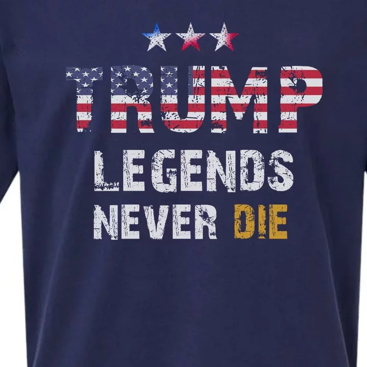 Trump Legends Never Die | Flag America Sueded Cloud Jersey T-Shirt