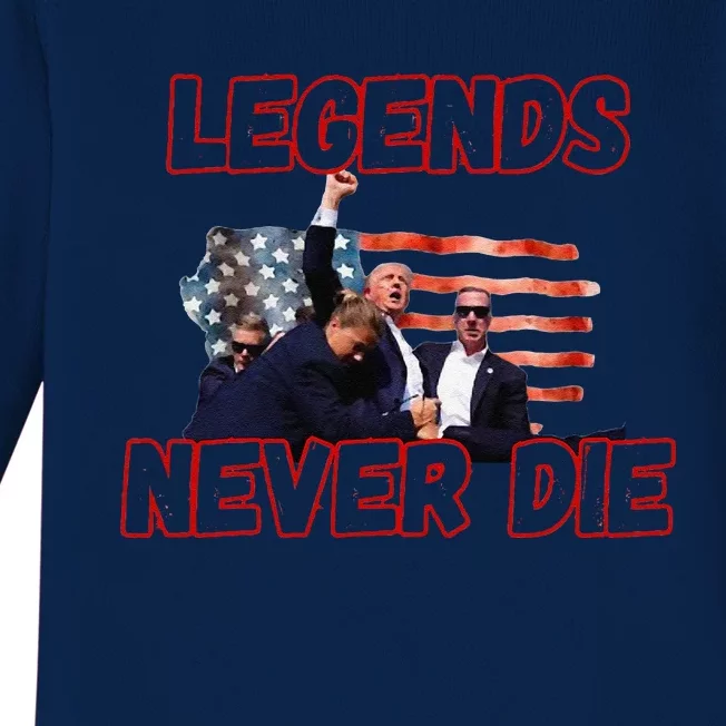 Trump Legends Never Die Fight Trump Assassination Attempt Baby Long Sleeve Bodysuit