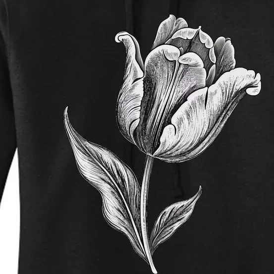 Tulips Lover On Black And White Tulip Flower Women's Pullover Hoodie