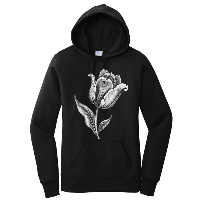 Tulips Lover On Black And White Tulip Flower Women's Pullover Hoodie