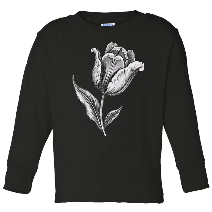 Tulips Lover On Black And White Tulip Flower Toddler Long Sleeve Shirt