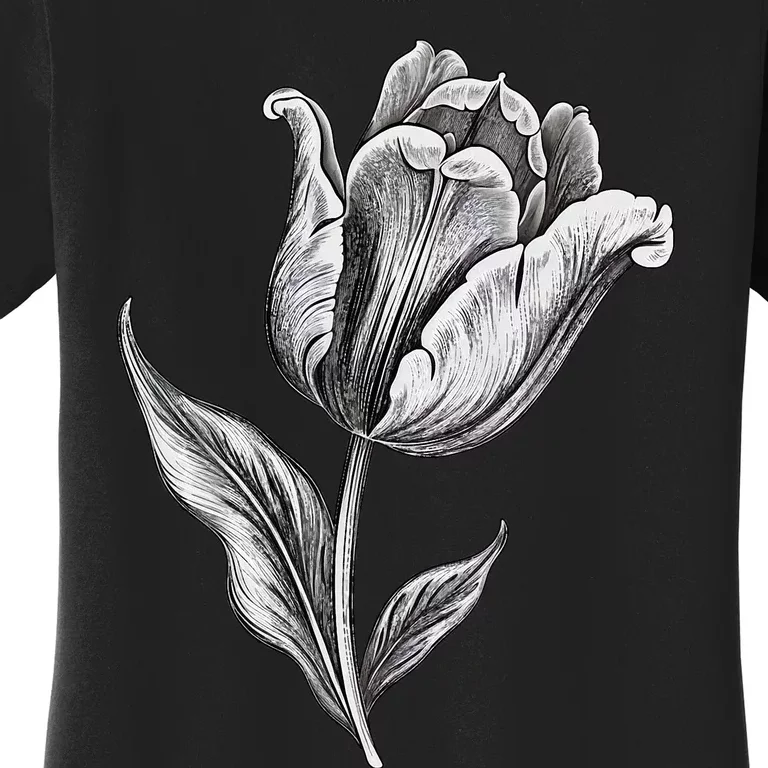 Tulips Lover On Black And White Tulip Flower Women's T-Shirt