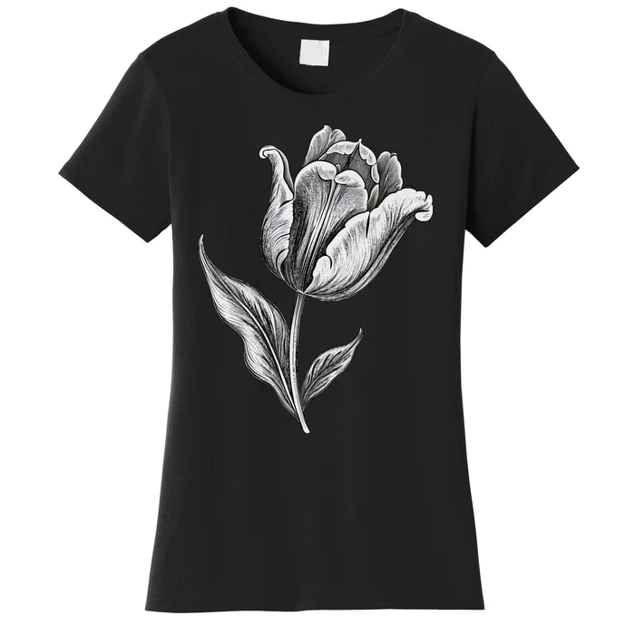 Tulips Lover On Black And White Tulip Flower Women's T-Shirt