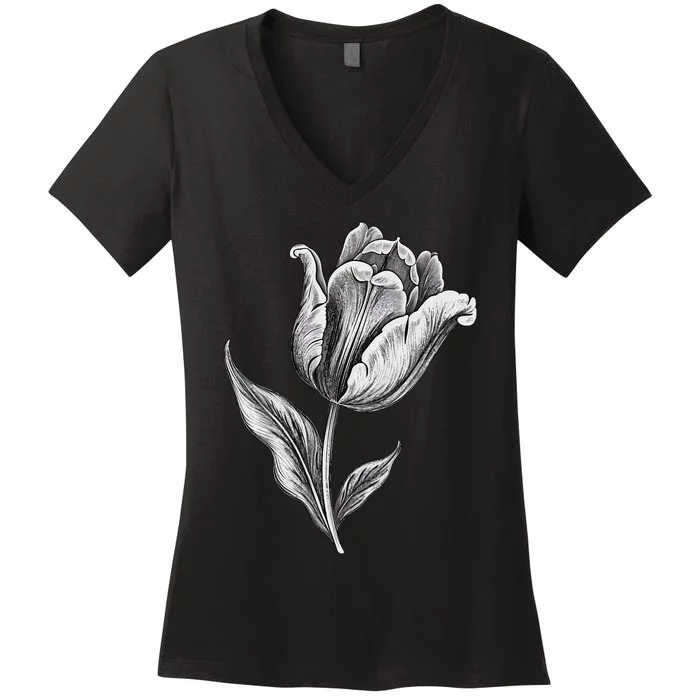 Tulips Lover On Black And White Tulip Flower Women's V-Neck T-Shirt