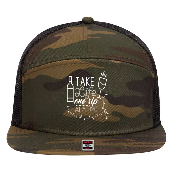 Take Life One Sip At A Time 7 Panel Mesh Trucker Snapback Hat