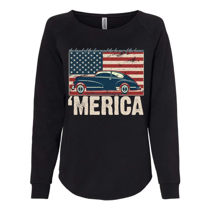 The Land Of The Free Home Of The Brave Classic American Car Womens California Wash Sweatshirt