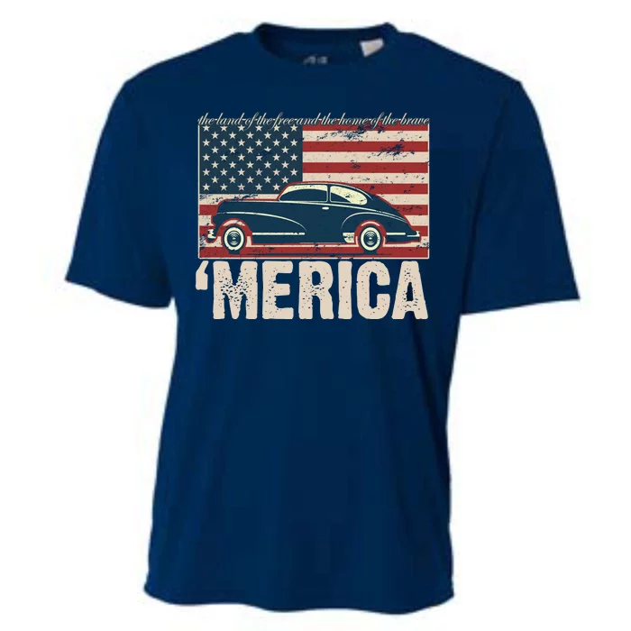 The Land Of The Free Home Of The Brave Classic American Car Cooling Performance Crew T-Shirt