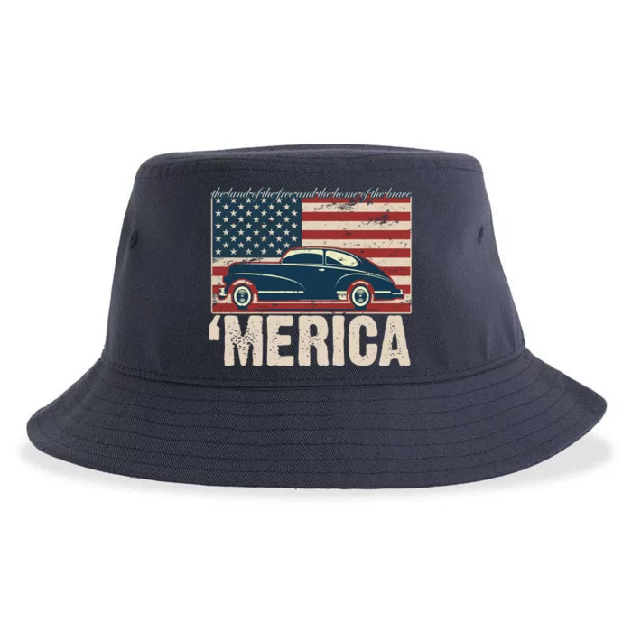 The Land Of The Free Home Of The Brave Classic American Car Sustainable Bucket Hat