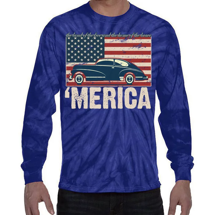 The Land Of The Free Home Of The Brave Classic American Car Tie-Dye Long Sleeve Shirt