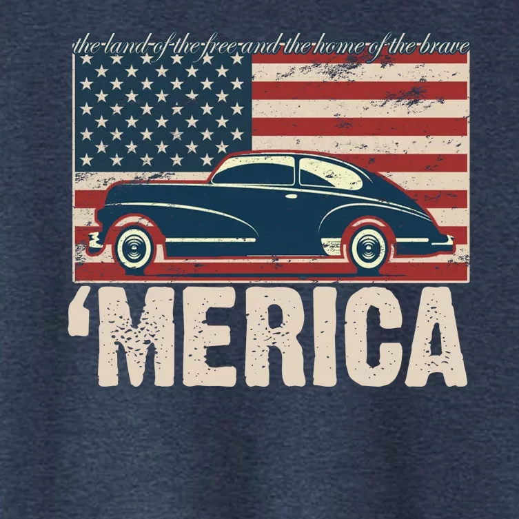 The Land Of The Free Home Of The Brave Classic American Car Women's Crop Top Tee