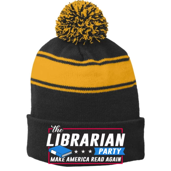 The Librarian Party: Make America Read Again Stripe Pom Pom Beanie