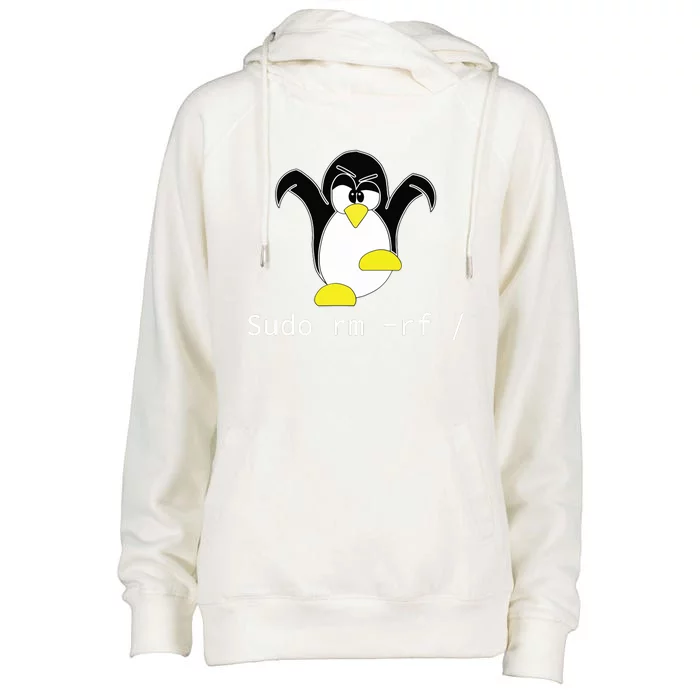 Tux Linux Penguin Sudo Rm Rf Programmer Developer Hacker Womens Funnel Neck Pullover Hood