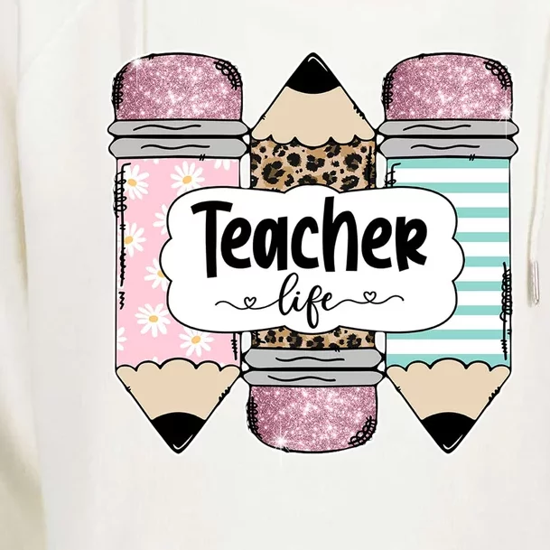 Teacher Life Pencil Back To School Womens Funnel Neck Pullover Hood