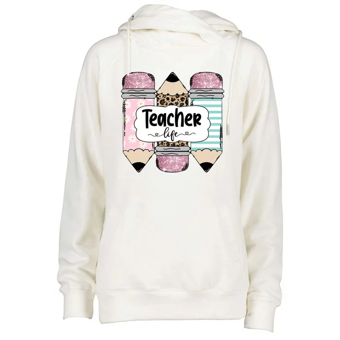 Teacher Life Pencil Back To School Womens Funnel Neck Pullover Hood