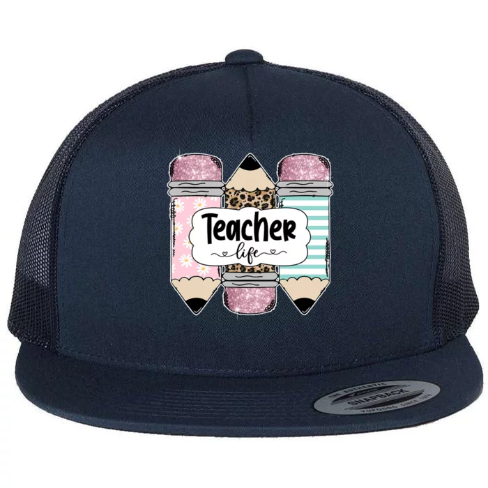 Teacher Life Pencil Back To School Flat Bill Trucker Hat