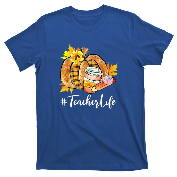 Teacher Life Pumpkin Latte Funny Fall Season Thanksgiving T-Shirt