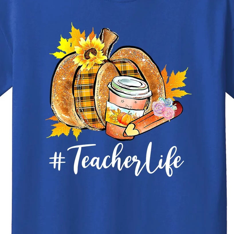 Teacher Life Pumpkin Latte Funny Fall Season Thanksgiving Kids T-Shirt