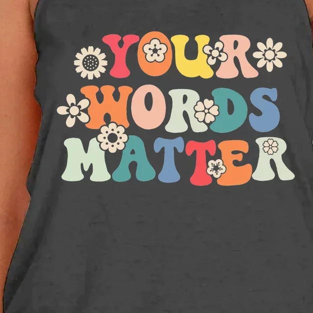 Therapy Language Pathologist SLP Your Words Matter Women's Knotted Racerback Tank