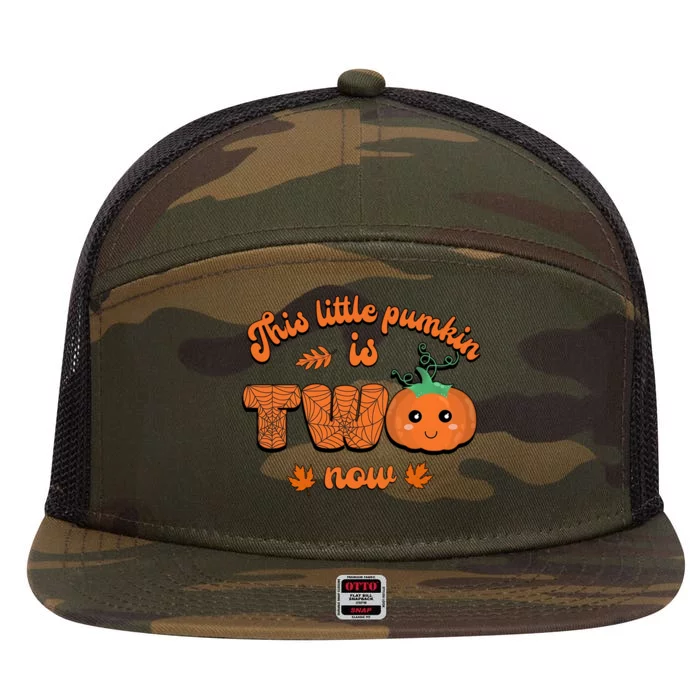 This Little Pumpkin Is Two Now Fall Birthday Funny Gift 7 Panel Mesh Trucker Snapback Hat