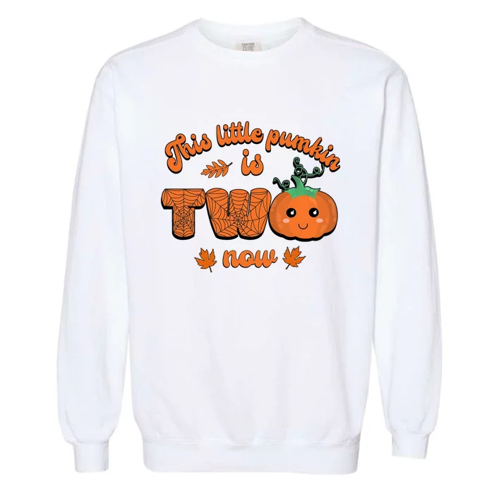 This Little Pumpkin Is Two Now Fall Birthday Funny Gift Garment-Dyed Sweatshirt