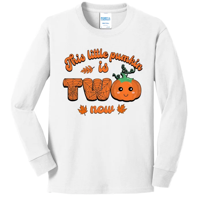 This Little Pumpkin Is Two Now Fall Birthday Funny Gift Kids Long Sleeve Shirt