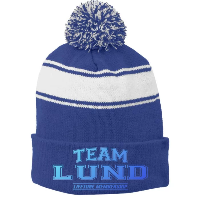 Team Lund Proud Family Surname Last Name Gift Cool Gift Stripe Pom Pom Beanie