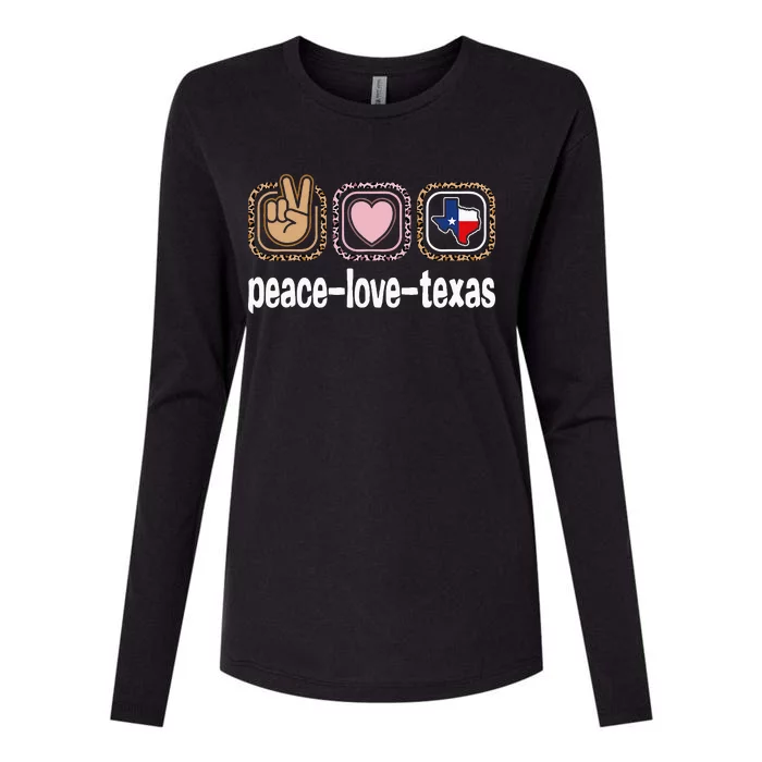 Texas Leopard Print Texas Peace Love Texas Womens Cotton Relaxed Long Sleeve T-Shirt