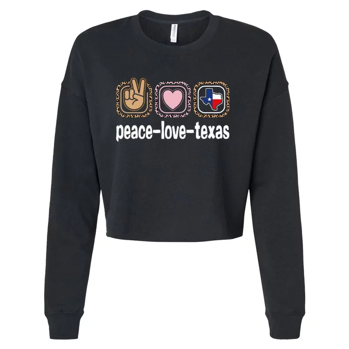 Texas Leopard Print Texas Peace Love Texas Cropped Pullover Crew