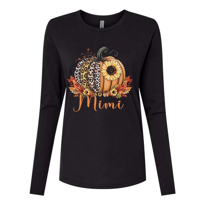 Thanksgiving Leopard Pumpkin And Sunflower Mimi Womens Cotton Relaxed Long Sleeve T-Shirt