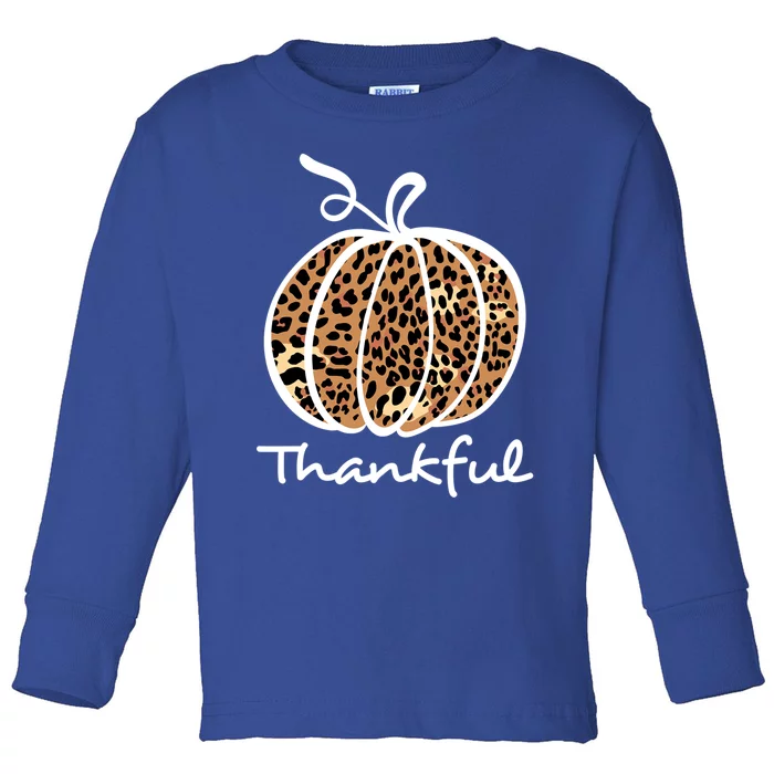 Thankful Leopard Pumpkin Graphic Thanksgiving Leopard Cool Gift Toddler Long Sleeve Shirt