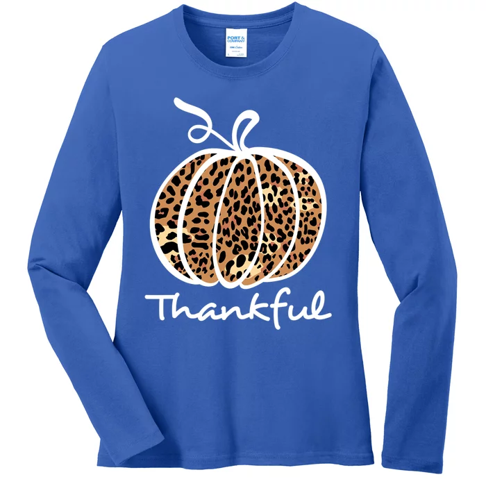 Thankful Leopard Pumpkin Graphic Thanksgiving Leopard Cool Gift Ladies Long Sleeve Shirt