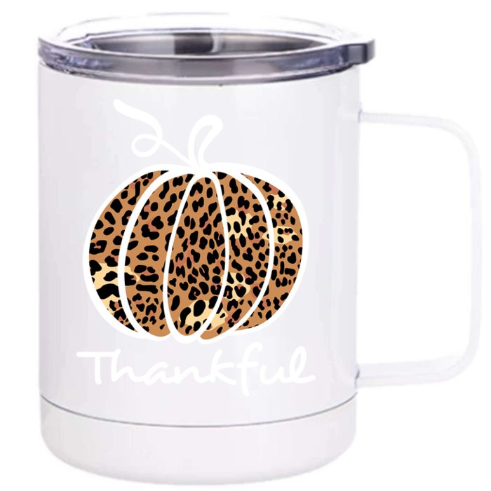 Thankful Leopard Pumpkin Graphic Thanksgiving Leopard Cool Gift Front & Back 12oz Stainless Steel Tumbler Cup