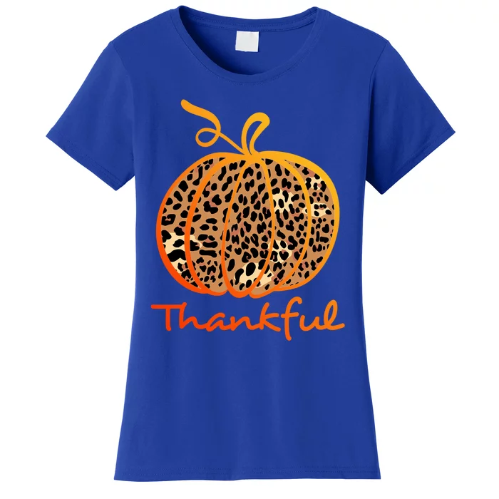 Thankful Leopard Pumpkin Graphic Thanksgiving Leopard Gift Women's T-Shirt