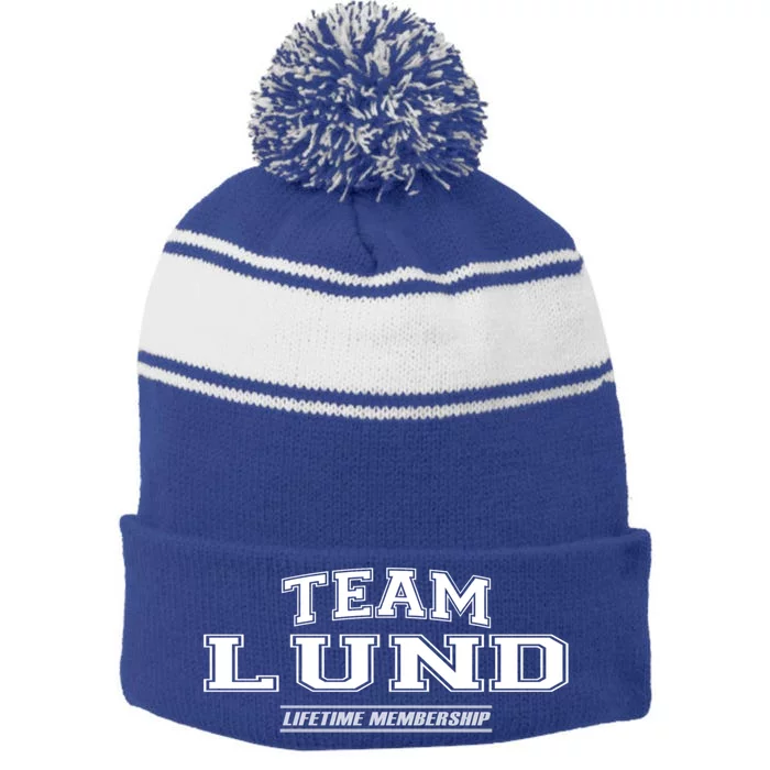 Team Lund Proud Family Surname Last Name Gift Stripe Pom Pom Beanie