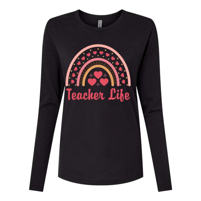 Teacher Life Rainbow Valentines Day Gift Womens Cotton Relaxed Long Sleeve T-Shirt