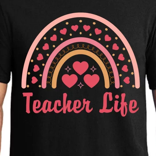 Teacher Life Rainbow Valentines Day Gift Pajama Set