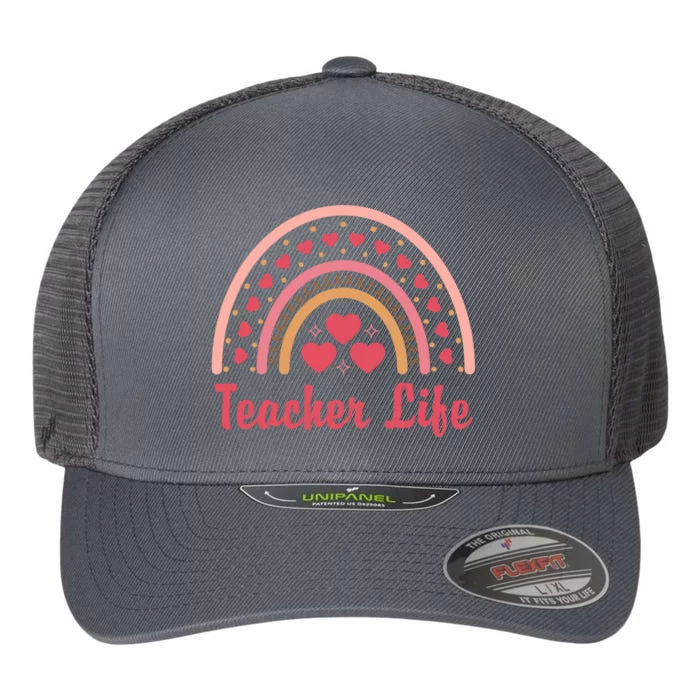 Teacher Life Rainbow Valentines Day Gift Flexfit Unipanel Trucker Cap