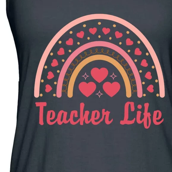 Teacher Life Rainbow Valentines Day Gift Ladies Essential Flowy Tank