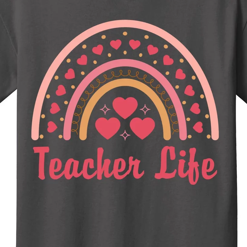 Teacher Life Rainbow Valentines Day Gift Kids T-Shirt