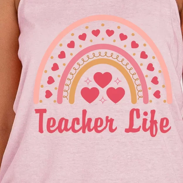 Teacher Life Rainbow Valentines Day Gift Women's Knotted Racerback Tank