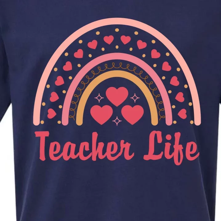 Teacher Life Rainbow Valentines Day Gift Sueded Cloud Jersey T-Shirt