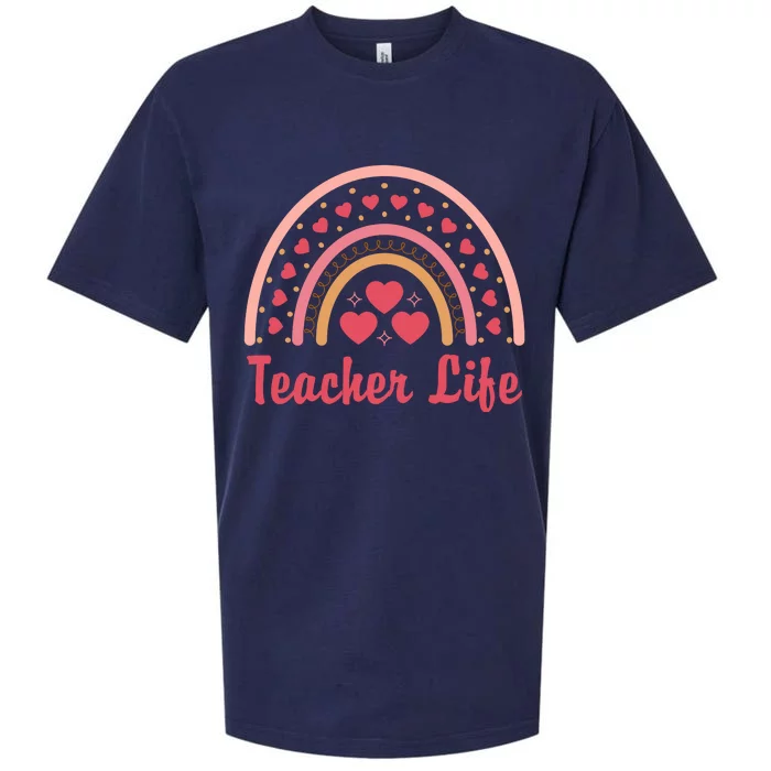 Teacher Life Rainbow Valentines Day Gift Sueded Cloud Jersey T-Shirt