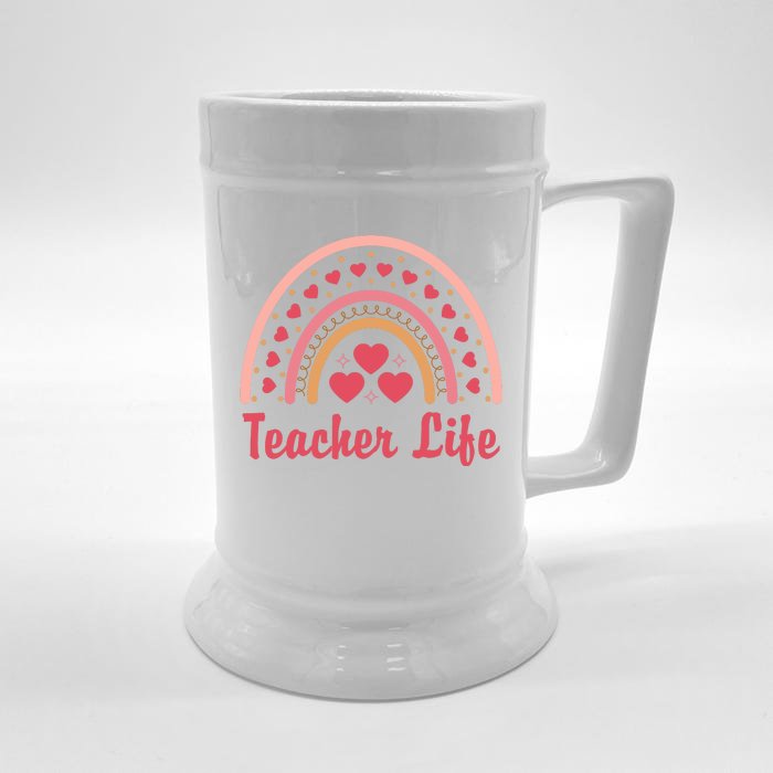 Teacher Life Rainbow Valentines Day Gift Front & Back Beer Stein