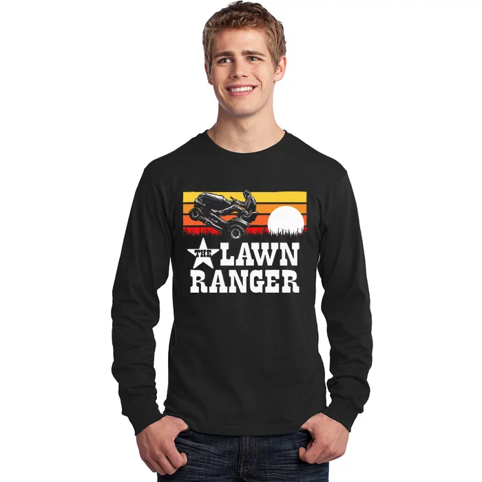 The Lawn Ranger Riding Lawn Mower Wheelie Funny Vintage Long Sleeve Shirt