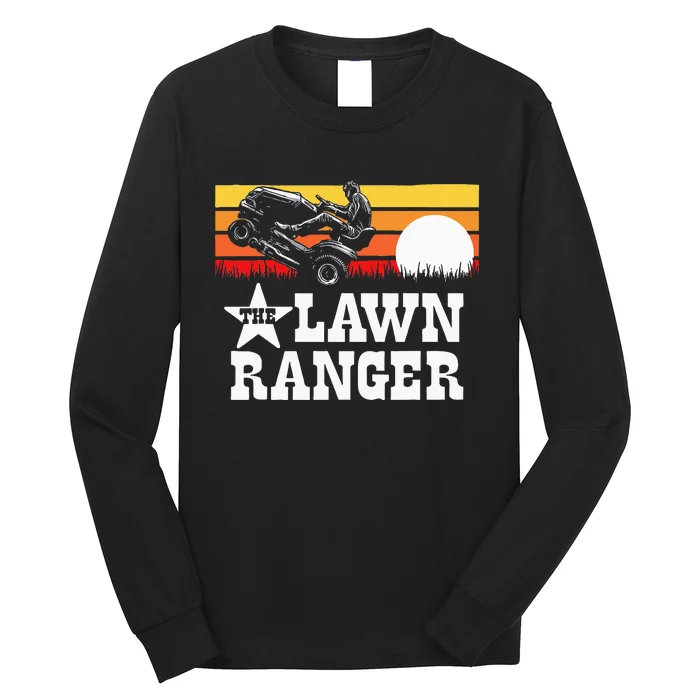 The Lawn Ranger Riding Lawn Mower Wheelie Funny Vintage Long Sleeve Shirt